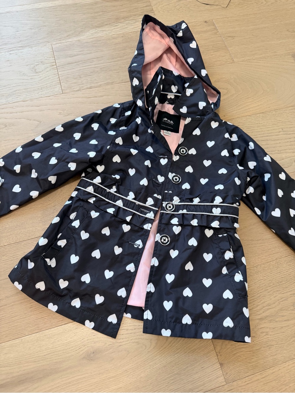 F.O.G. by London Fog Heart Print Raincoat - Pink & Gray